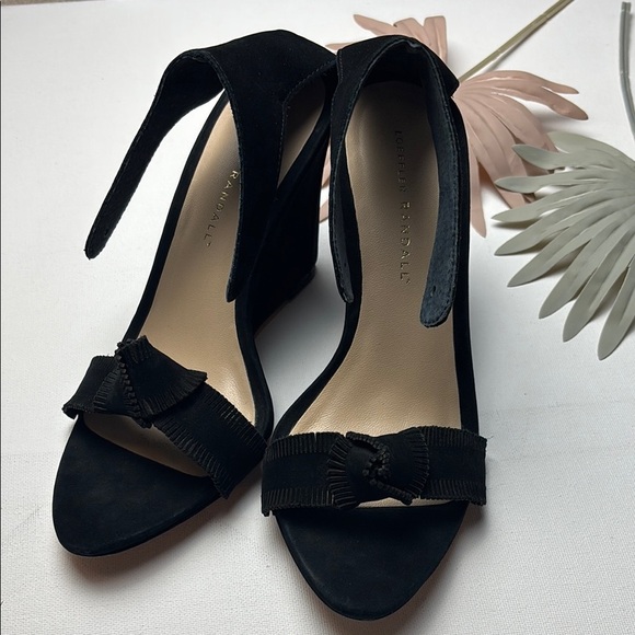 Loeffler Randall Black Suede Fringe Wedge Heels - 8 - Picture 1 of 7